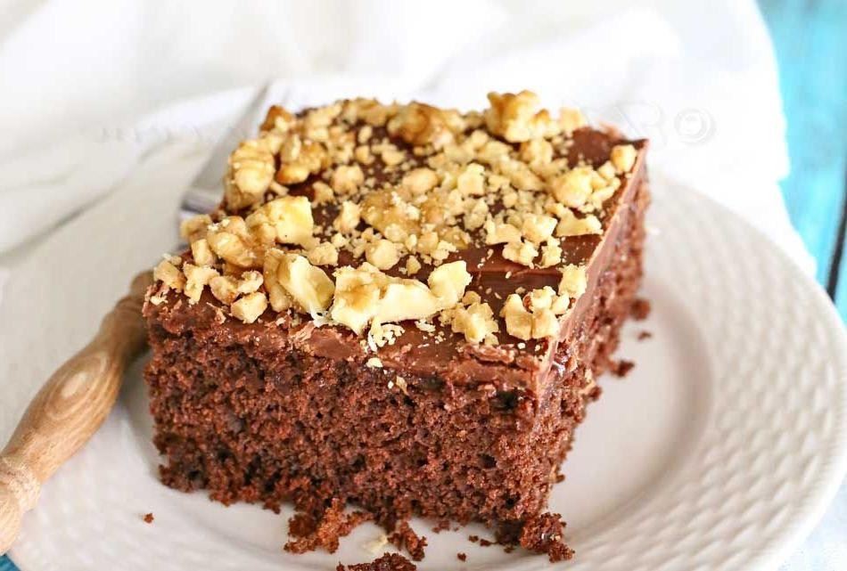 Chocolate Walnut Poke Cake