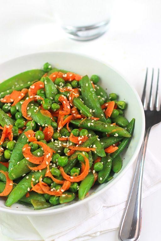 Crunchy Sugar Snap Peas Salad with Carrots and Ginger Dressing