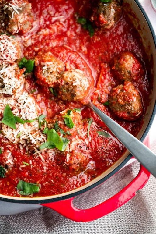 Dutch Oven Ground Beef Meatballs in Tomato Sauce