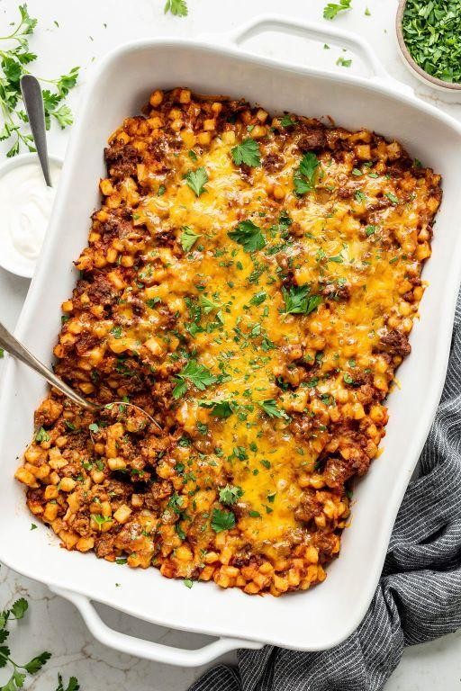 Dutch Oven Ground Beef and Potato Bake