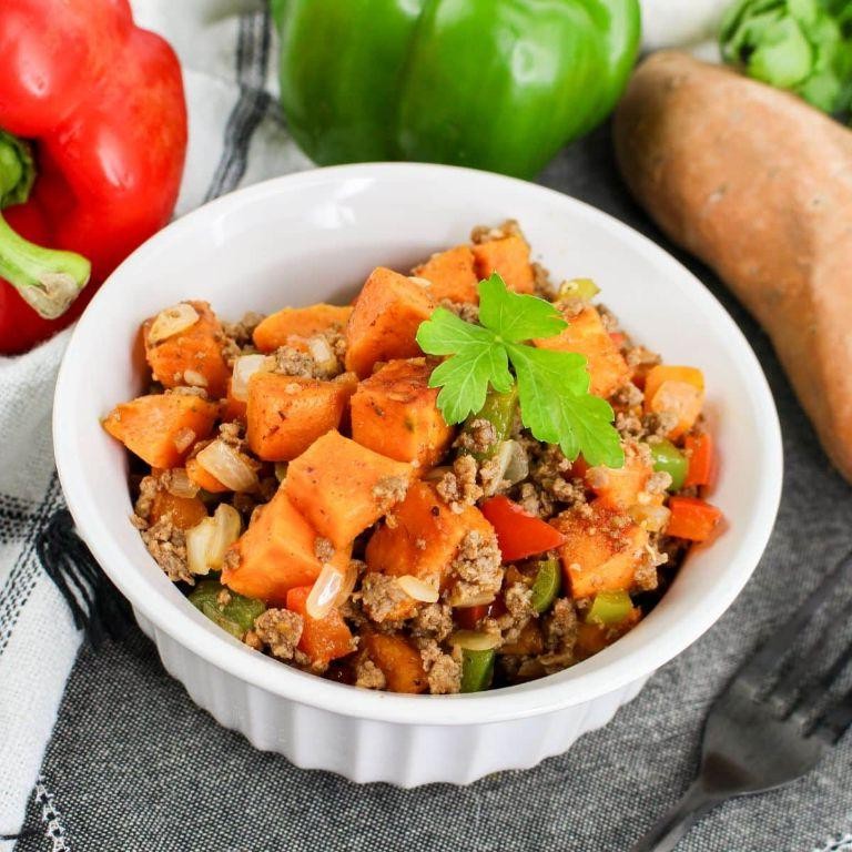 Dutch Oven Ground Beef and Sweet Potato Hash