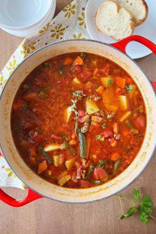 Dutch Oven Ground Beef and Vegetable Soup