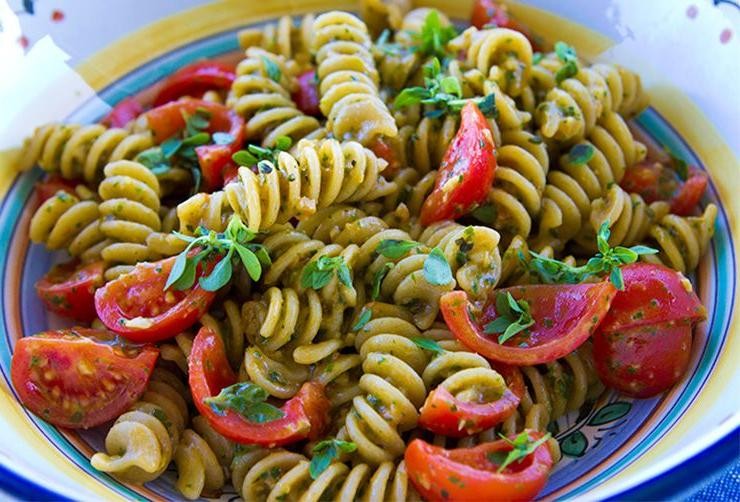 Fusilli with Pesto and Cherry Tomatoes