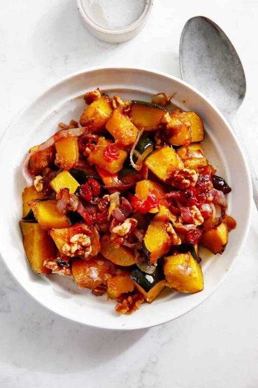 Microwave Acorn Squash with Cranberries and Walnuts