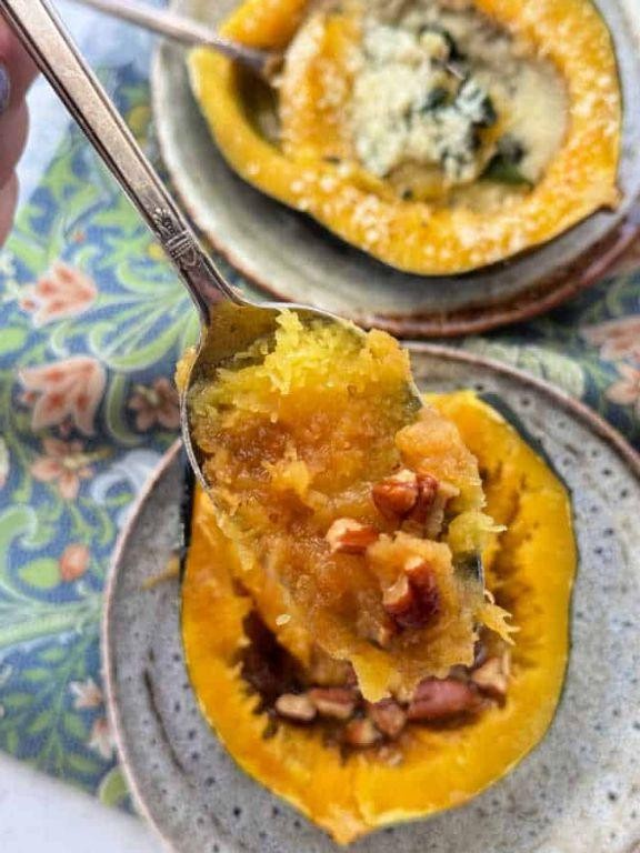 Microwave Acorn Squash with Honey and Pecans