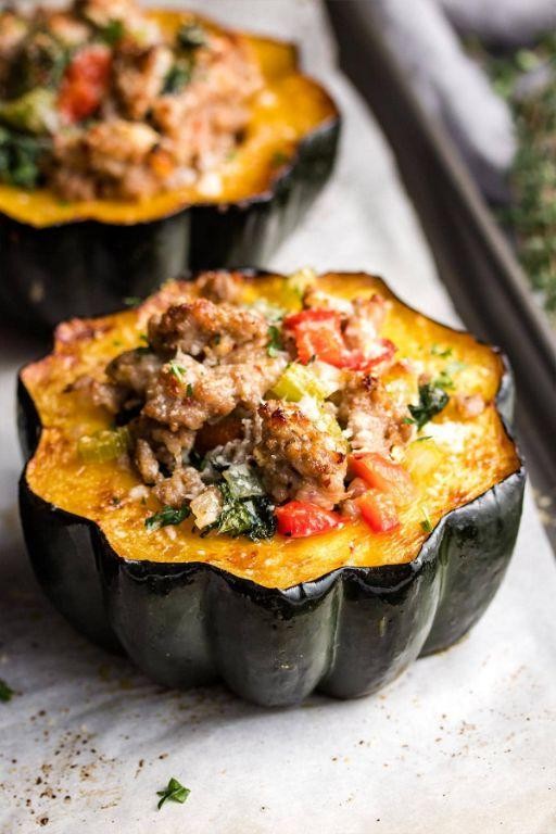 Quick Microwave Acorn Squash and Sausage Skillet