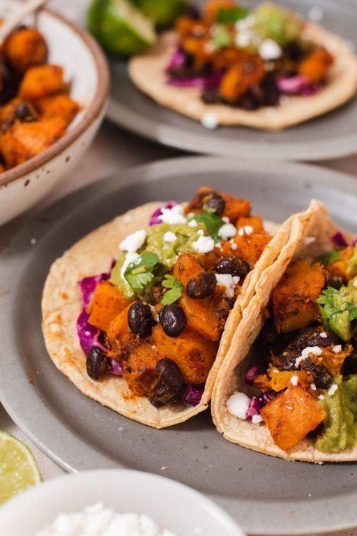 Speedy Microwave Acorn Squash and Black Bean Tacos
