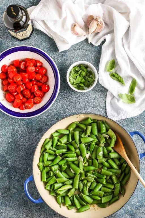 Sugar Snap Peas Salad with Cherry Tomatoes and Basil