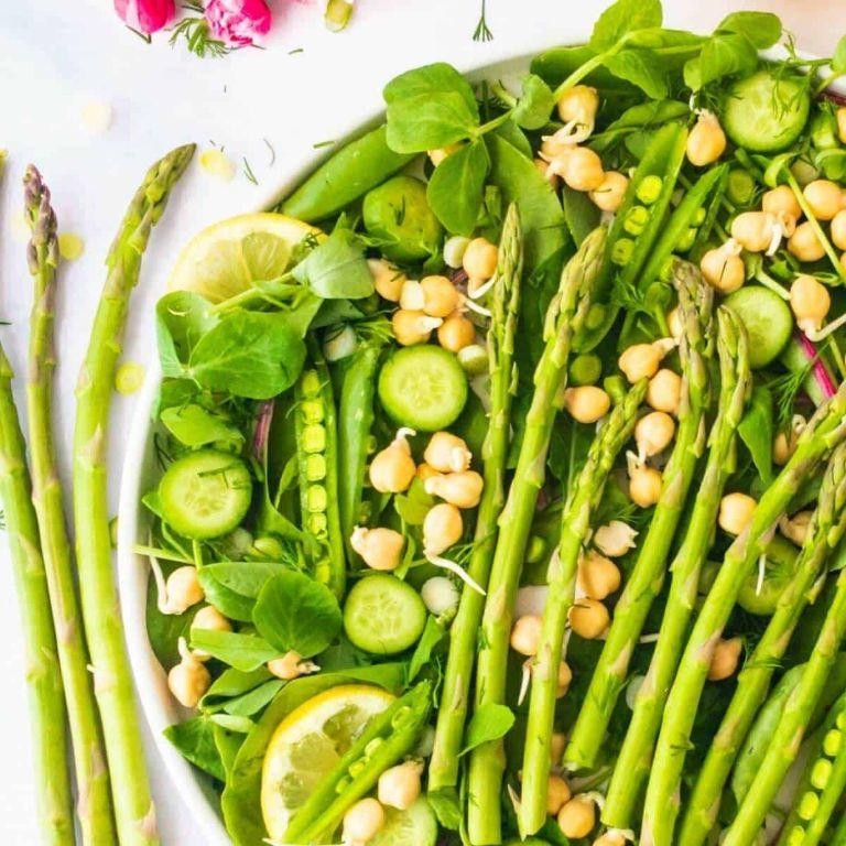 Sugar Snap Peas and Asparagus Salad with Lemon Tahini Dressing