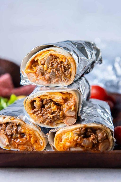 Taco Meat and Bean Burritos