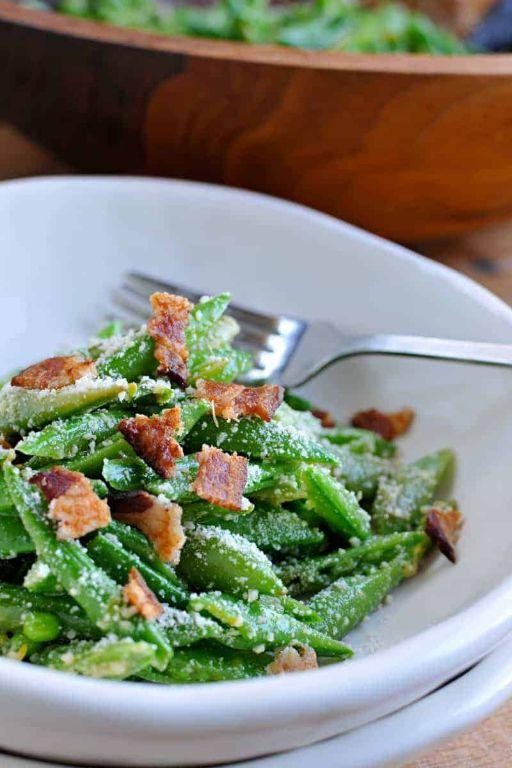 Warm Sugar Snap Peas Salad with Bacon and Mustard Dressing