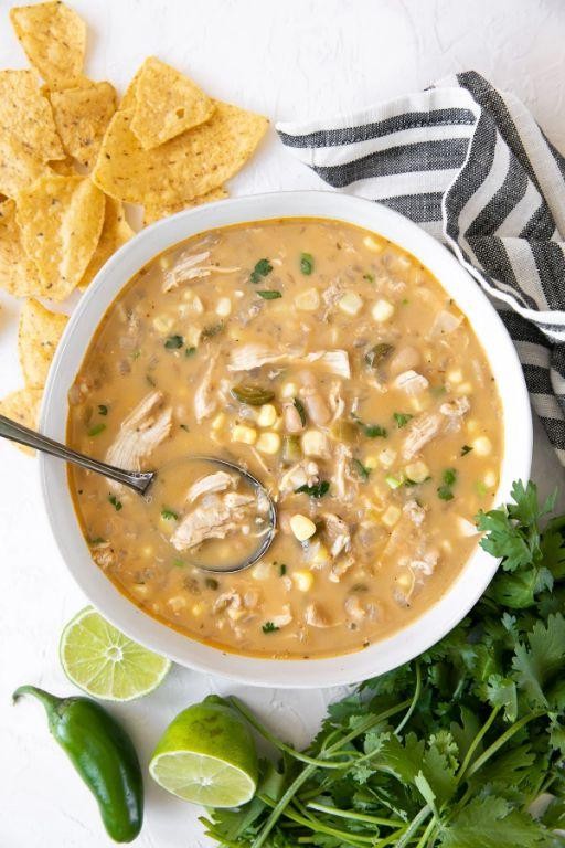 White Chicken Chili with Tortilla Chips